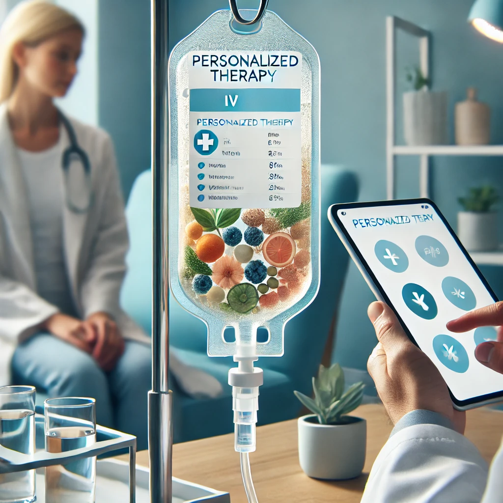 dalle-2024-10-30-08-55-30-a-modern-medical-scene-emphasizing-personalized-iv-therapy-a-close-up-of-a-clear-iv-drip-with-a-label-reading-personalized-therapy-filled-with-a-m sueroterapia en cali y bogota personalizada
